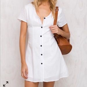 white linen button up dress